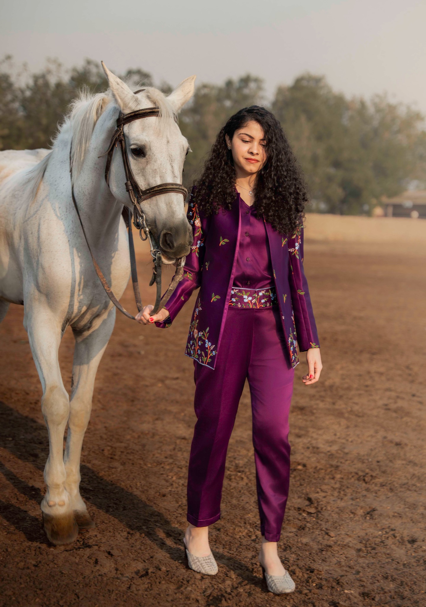 Baani purple embroidered businesswear campaign