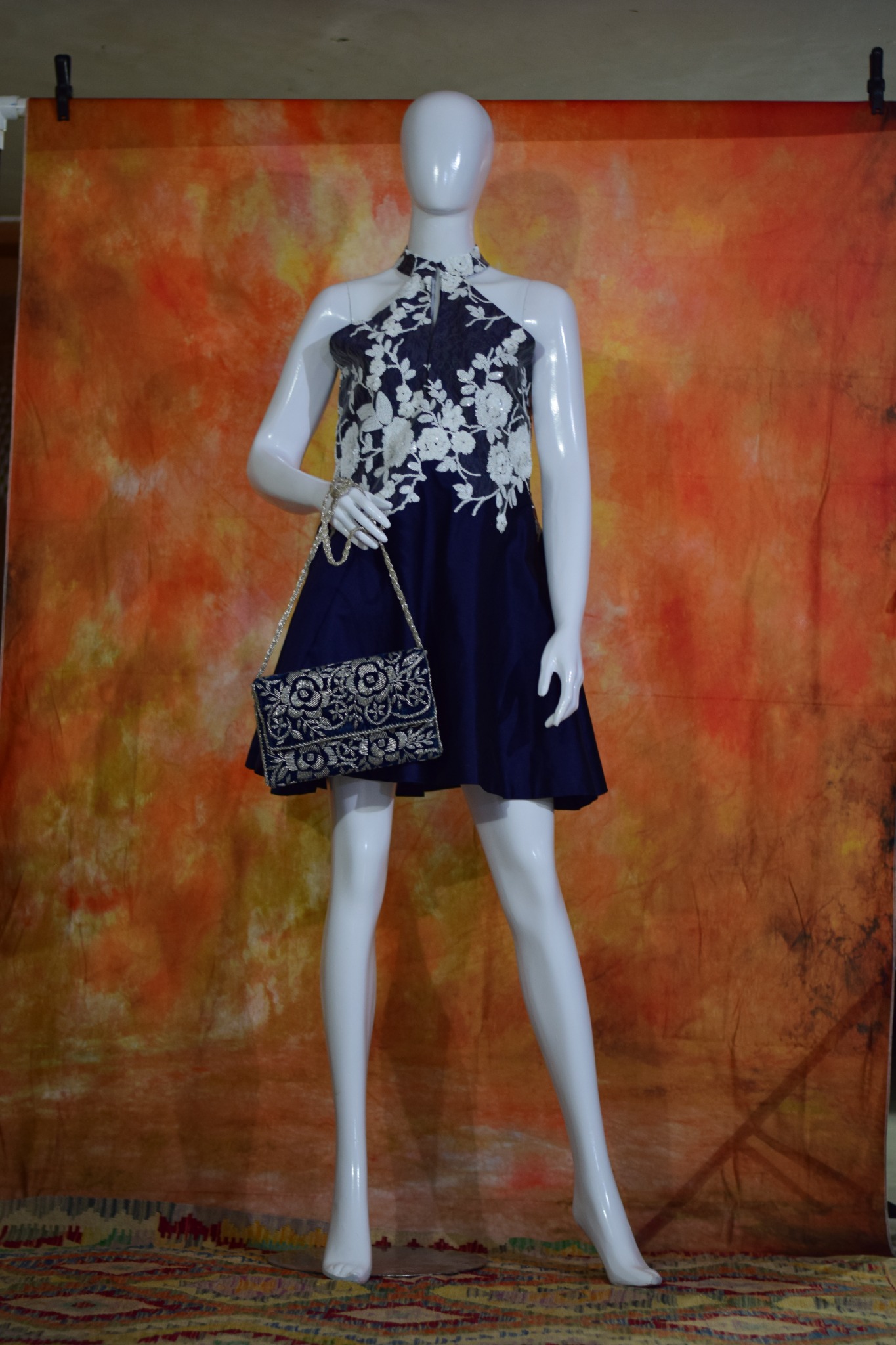 Customized navy embroidered dress