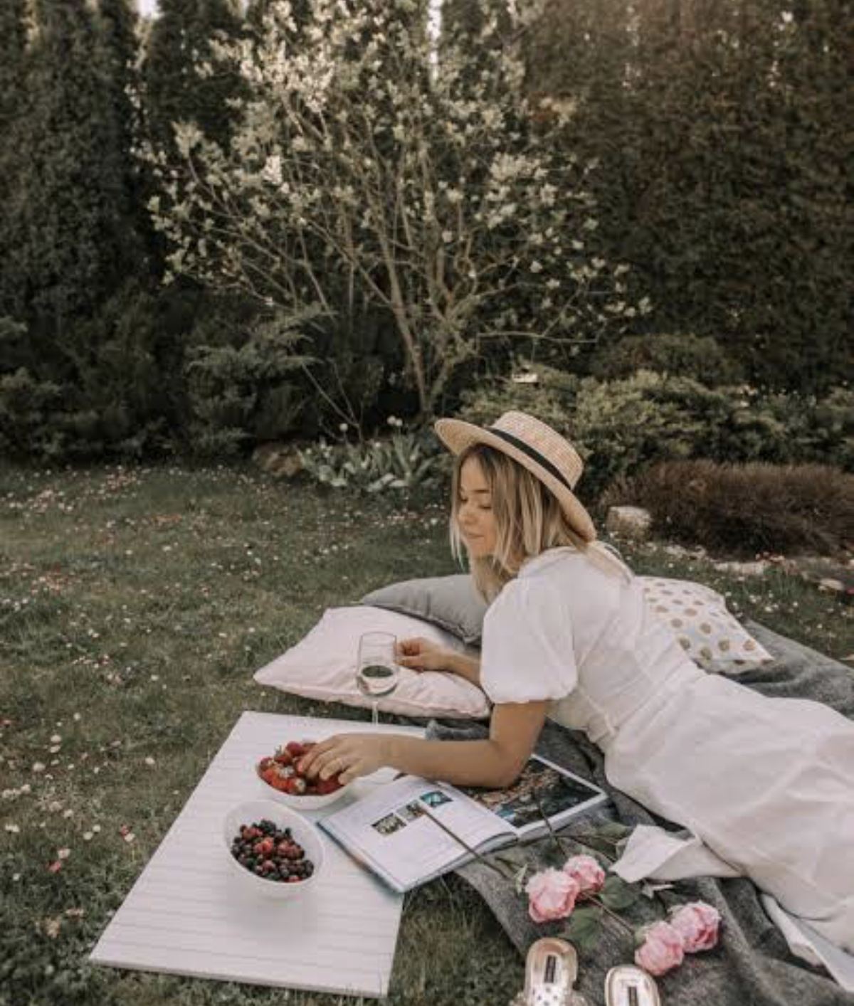 Picnic moodboard reference with garden setting