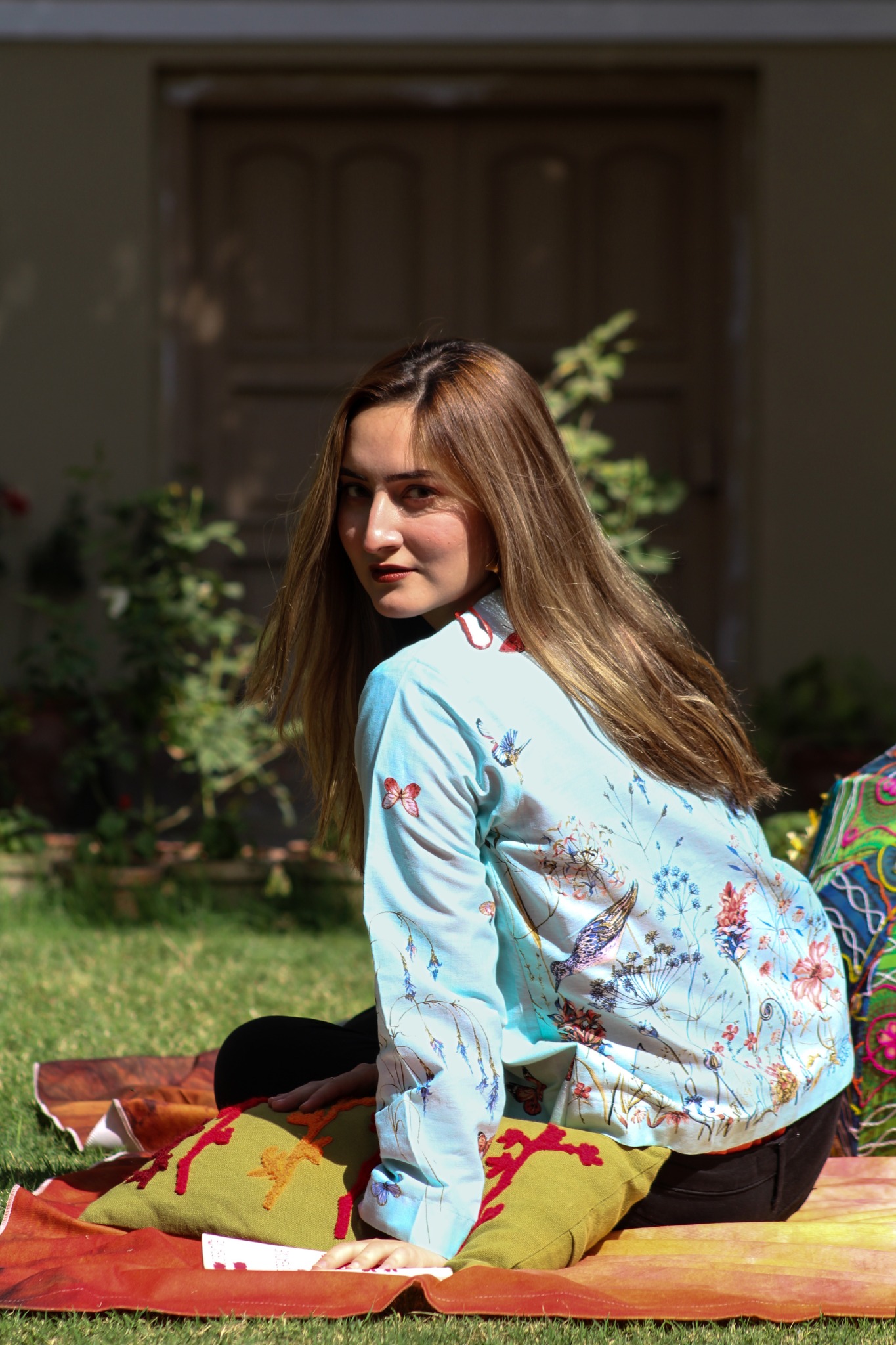 Baani final campaign portrait in blue printed jacket