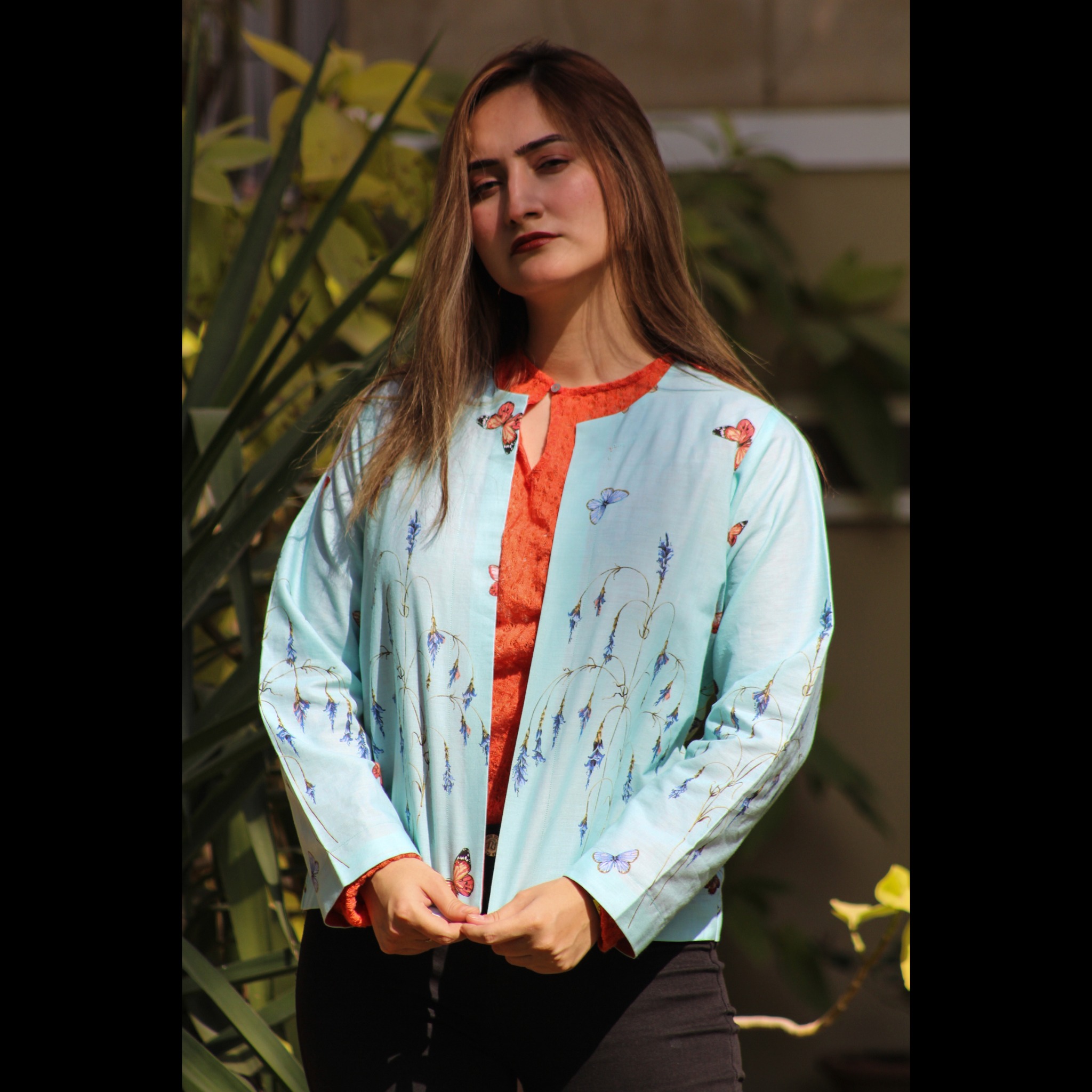Baani final campaign front portrait in blue printed jacket